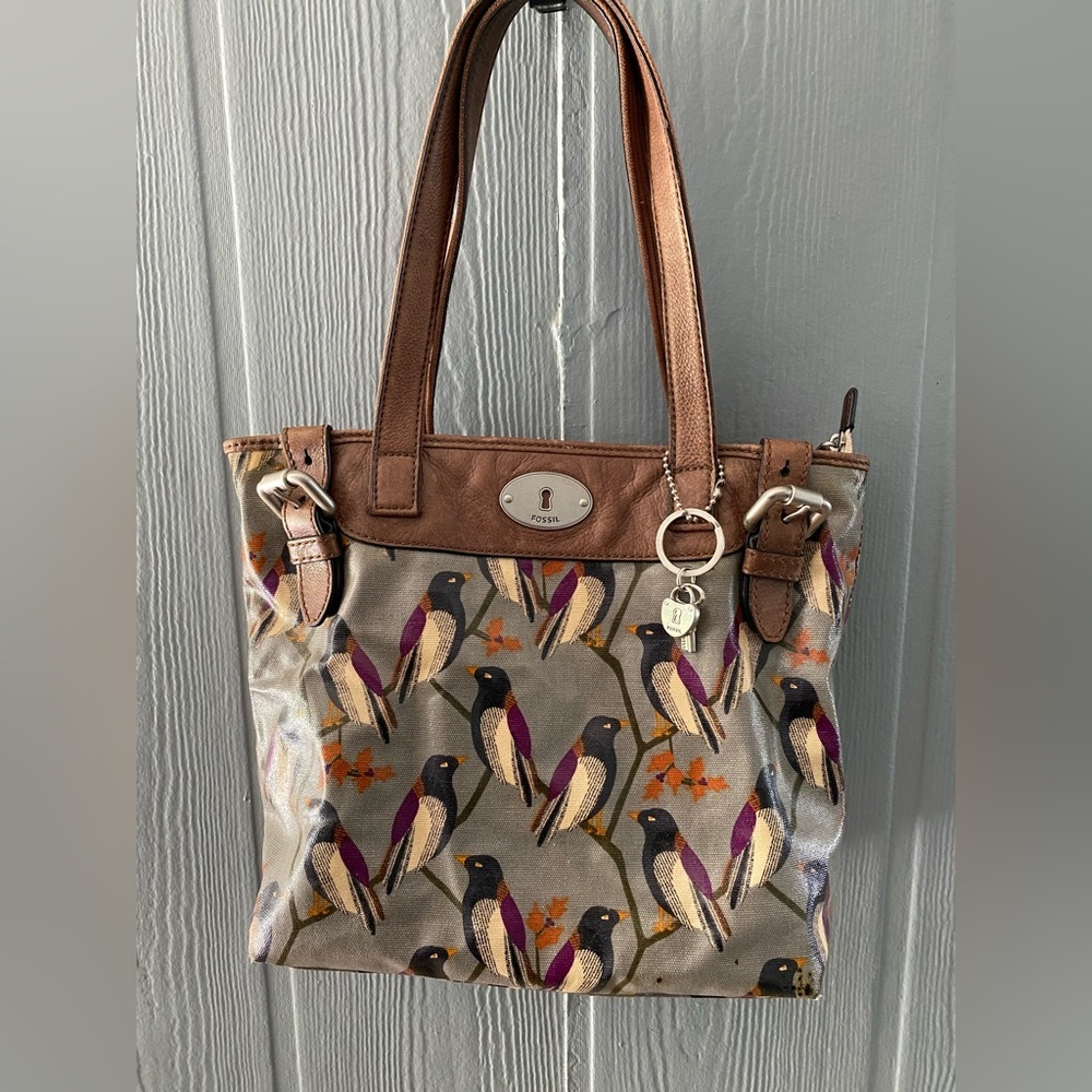 Vintage Fossil Key-Per Coated Canvas Shoulder Bag - image 1